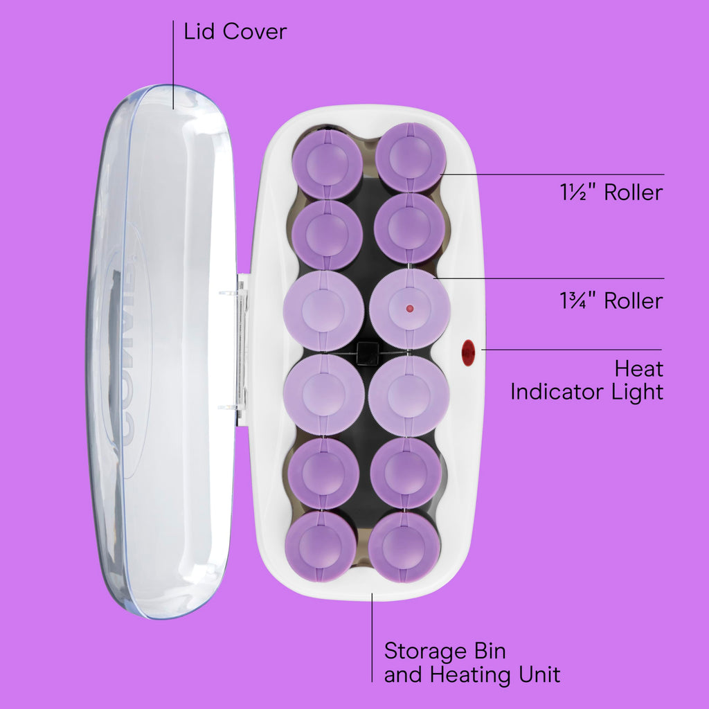 Conair Hot Rollers for Long, Medium & Short Hair, 12 Ceramic Flocked 1½-Inch and 1¾-Inch Heated Hair Rollers with Clips, Hot Curlers for Women, Volume & Curls, Amazon Exclusive