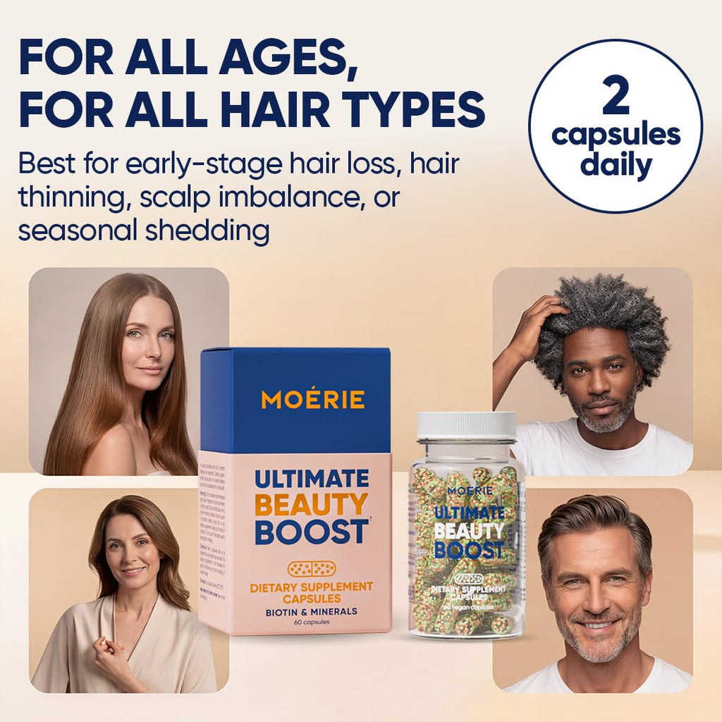 Moerie Ultimate Hair Growth Supplements for Women & Men - Hair, Skin, Nails Vitamins with Biotin & Minerals - for Thicker, Fuller Hair & Hair Loss Treatment - 120 Capsules