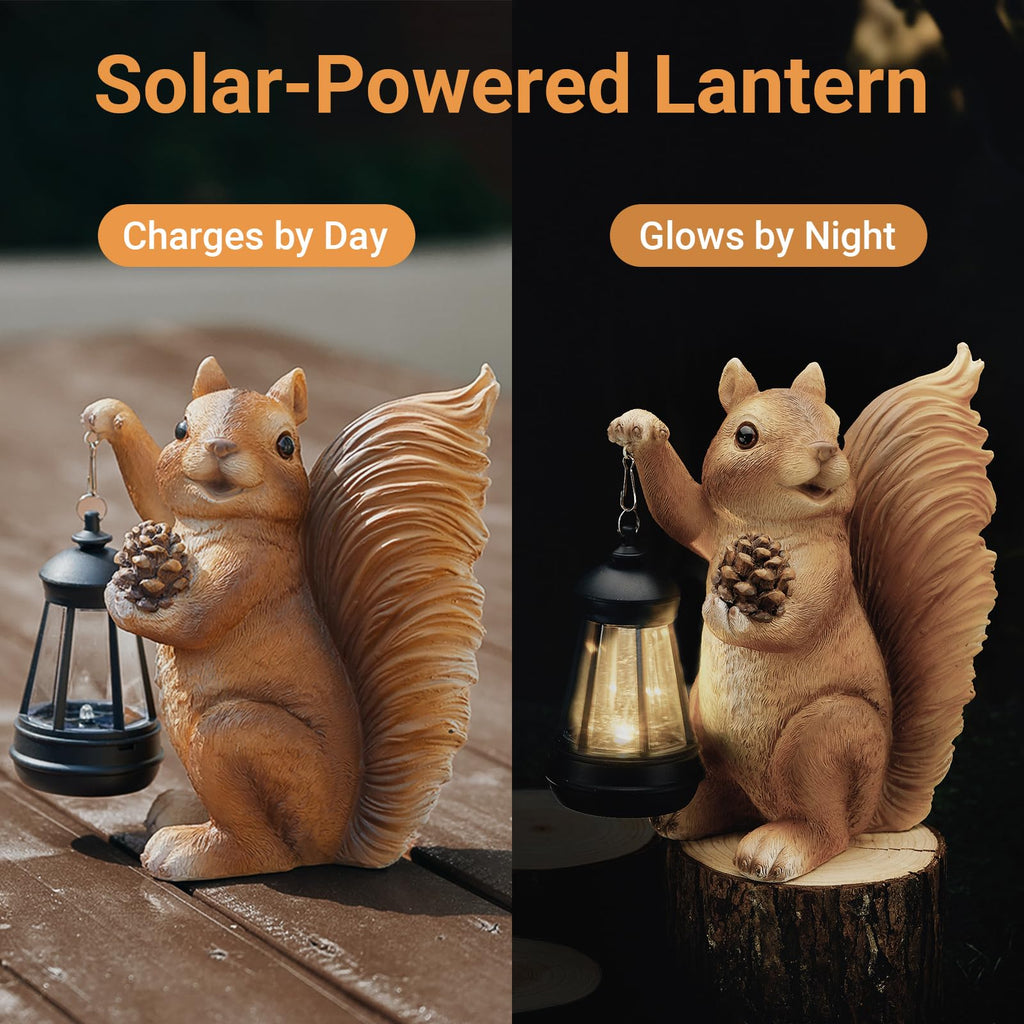 Elegondrar Solar Squirrel Garden Statue Outdoor Decor, Brown, Resin