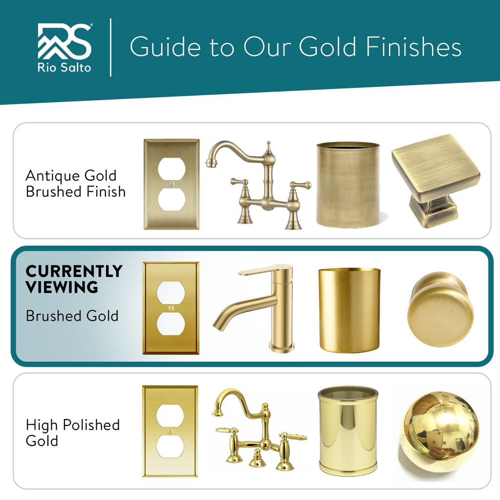 Rio Salto MIDSIZE BRASS Signature Collection Decorative Brushed Brass Gold Metal Outlet Covers, Light Switch Cover Plate, Premium Wall Plate Covers, 2-Gang Double Toggle Flip Switch 5" x 4.94", 1-Pack