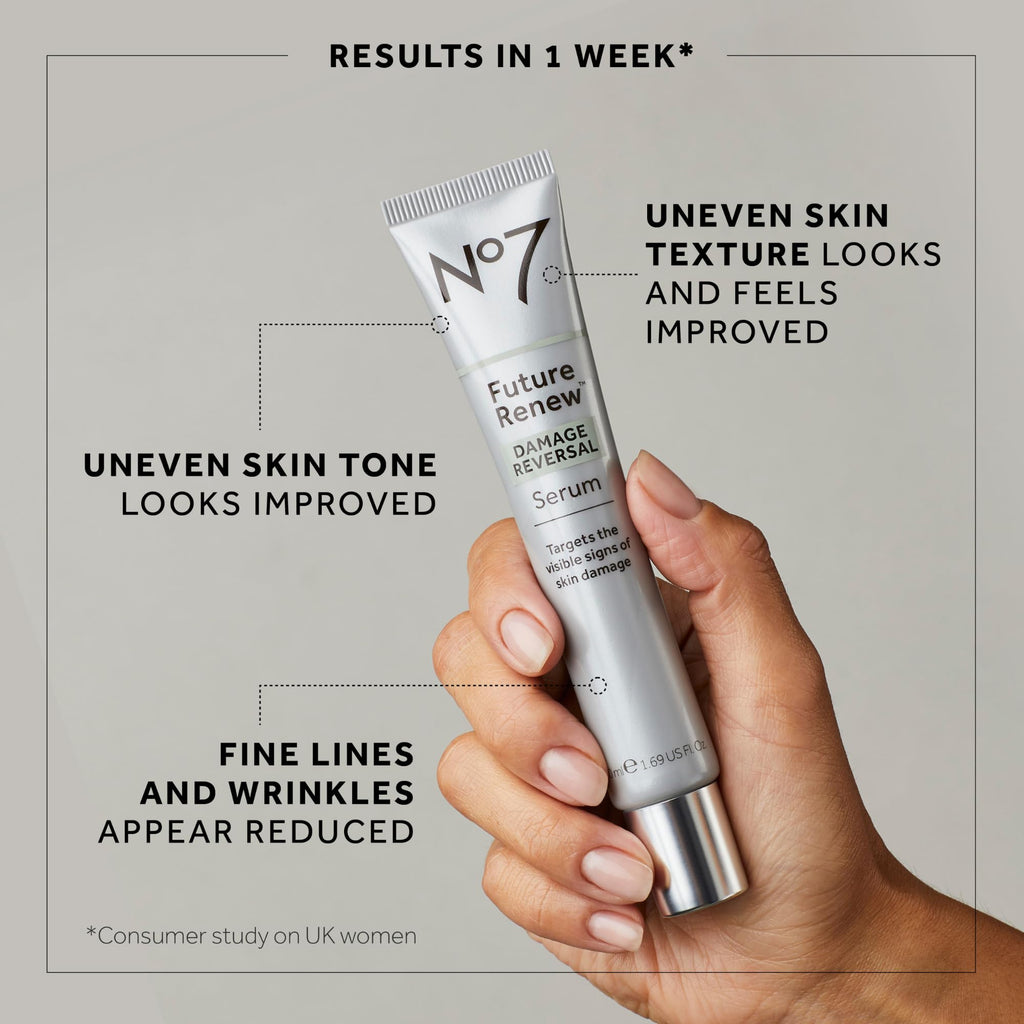 No7 Future Renew Damage Reversal Face Serum - Fast-Absorbing Peptide Serum to Help Visibly Reduce Fine Lines & Wrinkles - Enriched with Hyaluronic Acid & Niacinamide to Combat Dryness (1.69 Fl Oz)