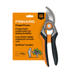 Fiskars Bypass Pruning Shears, 1" Cut Capacity Gardening Scissors, Forged Steel Replaceable Blade, SoftGrip Handle Garden Clippers, Rust Resistant Low Friction Coating for Branches & Stems