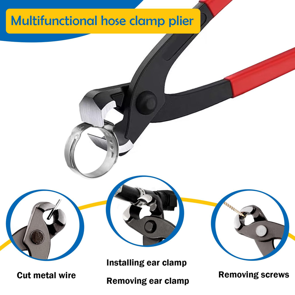 Seept 115Pcs 10-Sizes 304 Stainless Steel Single Ear Hose Clamps with Ear clamp plier 6-28.6mm Crimp Hose Clamps Assortment Kit for Auto/Home Appliance/Pipe/Fuel Line Stepless hose clamp with pincer