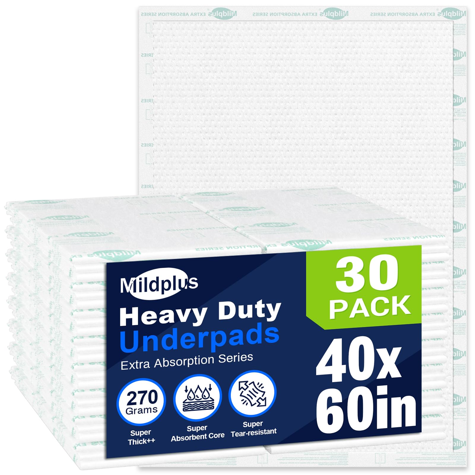 Heavy Duty Underpads 40"X60" Super Sized Chucks Pads 270 Grams Disposable Bed Pads with Strength Cloth Backing Extra Absorption Pads for Incontinence (100X152CM, 30 Count, Discreet Packaging)
