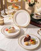 bUCLA 100Pieces Gold Plastic Dinner Plates - 10.25inch White and Gold Plates Disposable for Party - Ideal for Wedding, Party & Daily Use