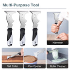 Mister Rui Paint Scraper, 3 Pack Multi Use Paint Tools Putty Knife 10 in 1, Paint Scraper Tools for Painting, Metal Scraper with Hammer End, Taping Knife, Spackle Tool