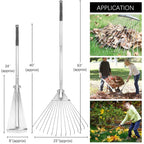 Buyplus Adjustable Garden Leaf Rake - 24 to 63 Inch Telescopic Metal Expandable Folding Leaves Rake, Metal Rakes for Leaves, Yard Rakes for Lawn Yard, Flowers Beds, Sliver