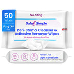 Safe n’ Simple Resealable Adhesive Remover Wipes for Skin - 50 Large 5"x7" No Sting Alcohol Free Medical Adhesive Remover Pads for Ostomy, Stoma Care - Gentle Adhesive Removal Wipes for Bandages, Tape