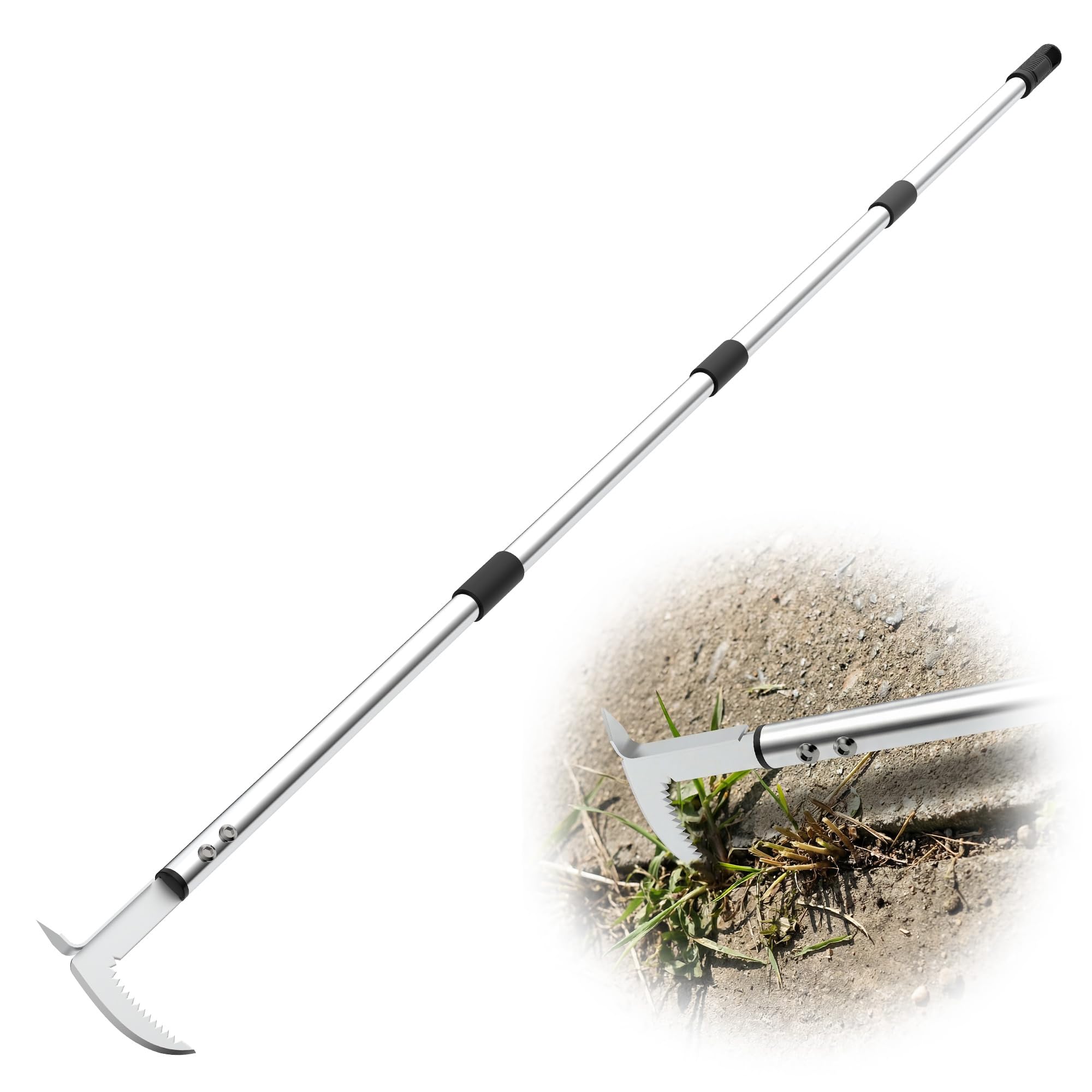 PadPure Crack Weeder Tool, 20-65" Adjustable Stainless Steel Long Handle Crevice Weeding Tool Heavy Duty L-Shaped Manual Garden Weed Puller & Remover for Sidewalk, Garden, Patio, Lawn