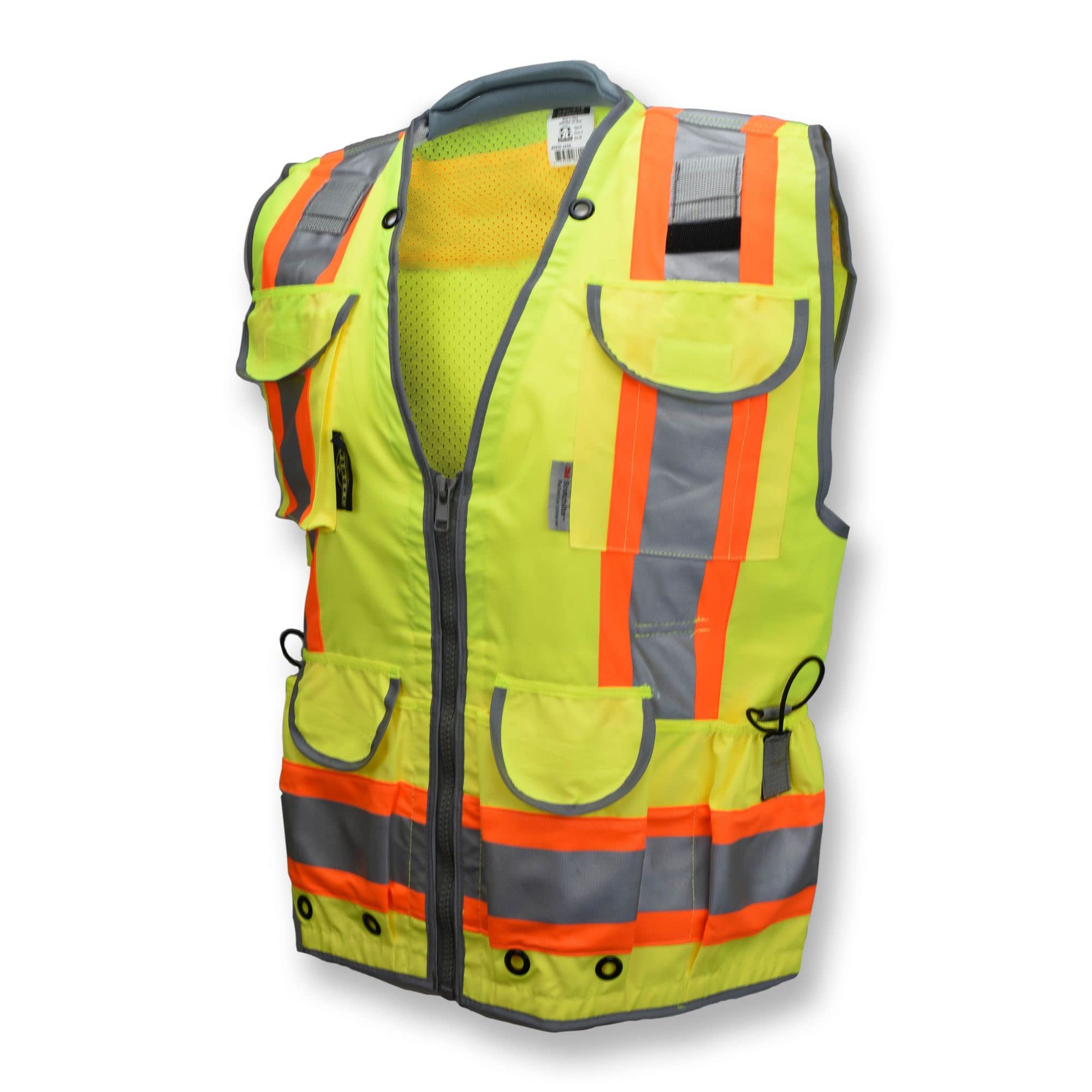 Radians SV55 Class 2 Heavy Woven Two Tone Engineer Vest With Padded Neck To Support Extra Weight In Cargo Pockets, Green, Medium