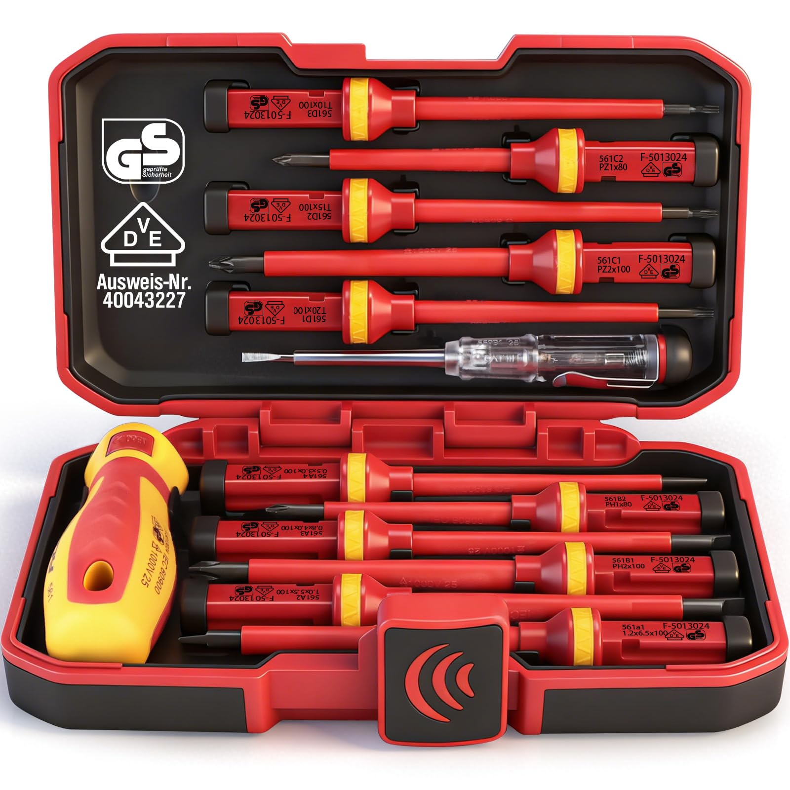 1000V Insulated Electrician Screwdriver Set - 13-Piece Professional Electrical Screwdriver Set Insulation Handle CRV Steel Magnetic Phillips Slotted Pozi Torx Tips VDE & GS Certified