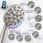 Cobbe 8-Setting Handheld Shower Head Bathroom Showerhead Set - Detachable Shower Heads with 5ft Stainless Steel Hose and Brass Swivel Bracket (Brushed Nickel)