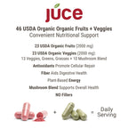 Juce Original Formula - Organic Super Fruit & Veggies Supplement - Gluten/Gelatin Free, Soy Free & Vegan- Reds & Greens Superfood Capsules- 23 Fruits & 23 Vegetables (180 Count)- By Terra Kai Organics