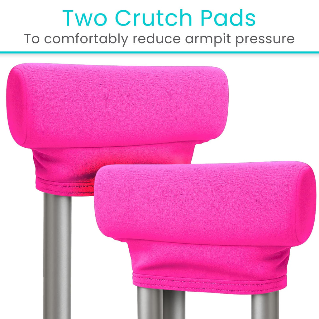 Vive Premium Crutch Pads, Bag, & Hand Grips (5 PCS) - Crutches for Adults Armpit Padding, Hand Grips, Accessories Pouch - Soft Tips Medical Padded Handles for Kids, Men, Women - Lightweight (Pink)