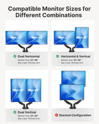 HUANUO FlowLift™ Dual Monitor Stand, Fully Adjustable Gaming Monitor Desk Mount for 13–32″ Computer Screens, Full Motion VESA 75x75/100x100 with C-Clamp & Grommet Base, Each Arm Holds 4.4 to 19.8 lbs