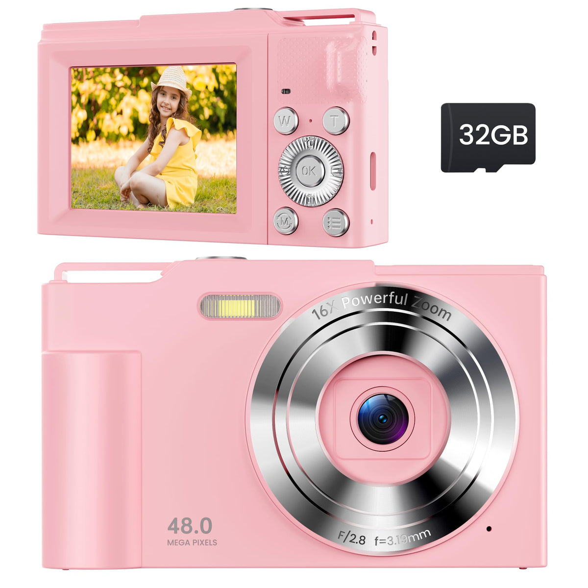 Digital Camera for Kids: Pink Camera for Teens - Christmas Birthday Gifts for Girls 8-10 - 16X Zoom Shoot Cam for Ages 8-13 - Compact Camera for 6 7 8 9 10 Years Old- Toys for Kid Children Toddler