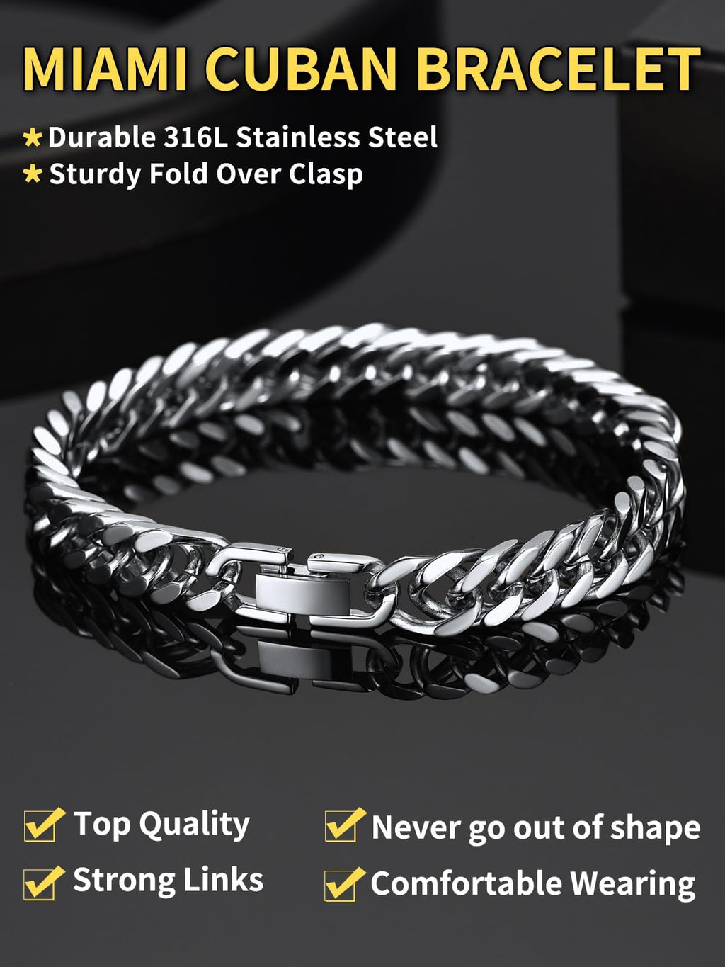 ChainsHouse Stainless Steel Cuban Chain Bracelet for Men 8 mm 8.3"