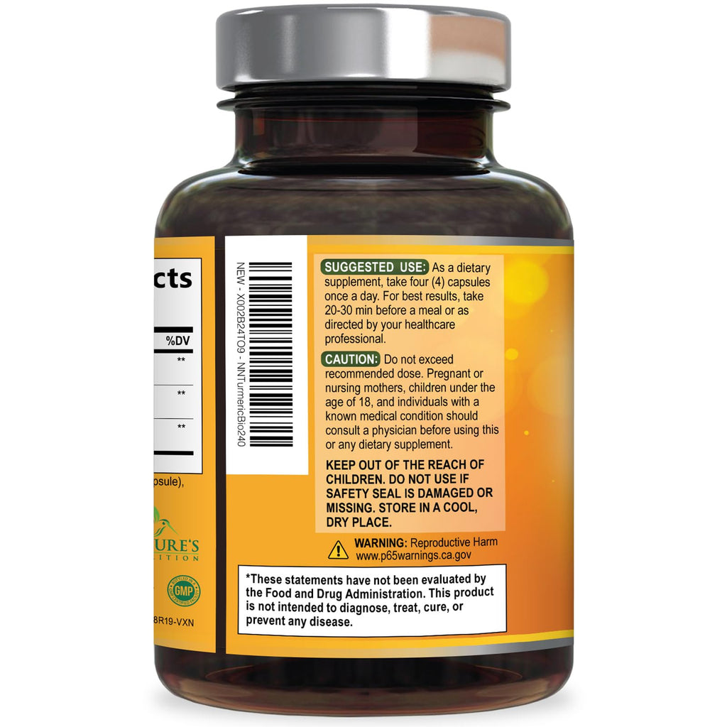 Turmeric Curcumin Supplement 2600mg - 95% Curcuminoids with Organic Turmeric & BioPerine Black Pepper Extract for Best Absorption, Natural Vegan Joint Support, Non-GMO, Bottled in USA - 240 Capsules