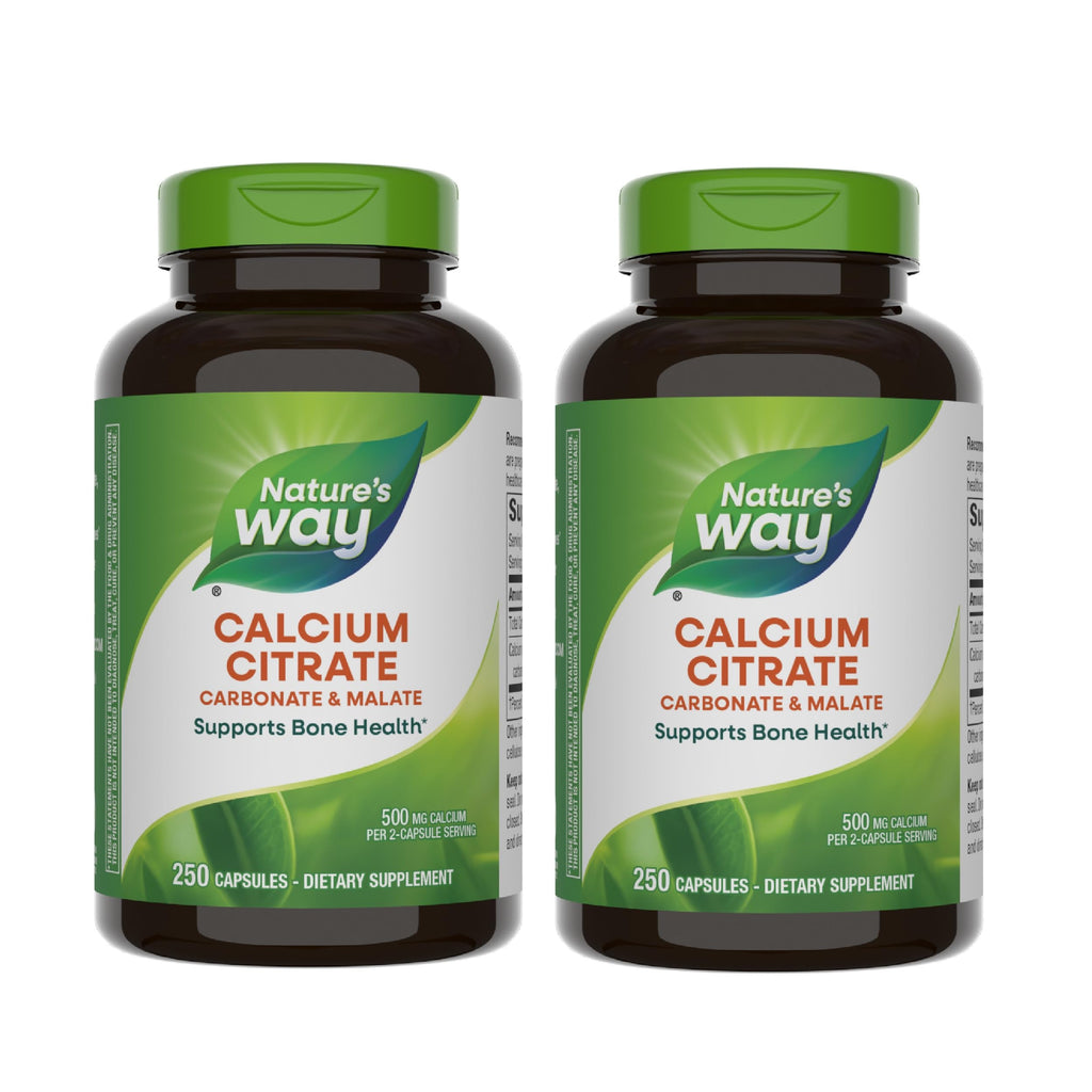 Nature's Way Calcium Citrate, 500 mg Calcium per 2-Capsule Serving, for Bone Health & Muscle Function*, Blend of Citrate, Carbonate & Malate, Gluten Free, 250 Capsules (Packaging May Vary) - 2 Pack