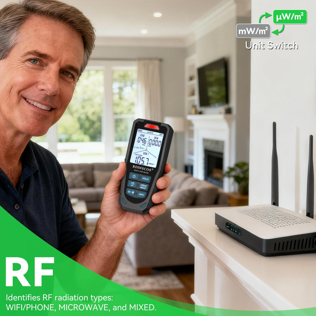 EMF Meter 5G RF Detector – Electric, Magnetic & Radio Frequency Field Tester up to 10GHz, Multi-Sensor EMF Detector for Power Lines, WiFi/Cell Phones, Smart Meters – LCD Display Sound & LED Alerts