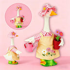 Jwqqwdza Gardener Porch Goose Outfit, 23 Inch Goose Clothes with Hat, Watering Can & Flower Pot, Lawn Geese Statue Costume for Spring Summer Garden Yard Decor (Pink Yellow, One Size)