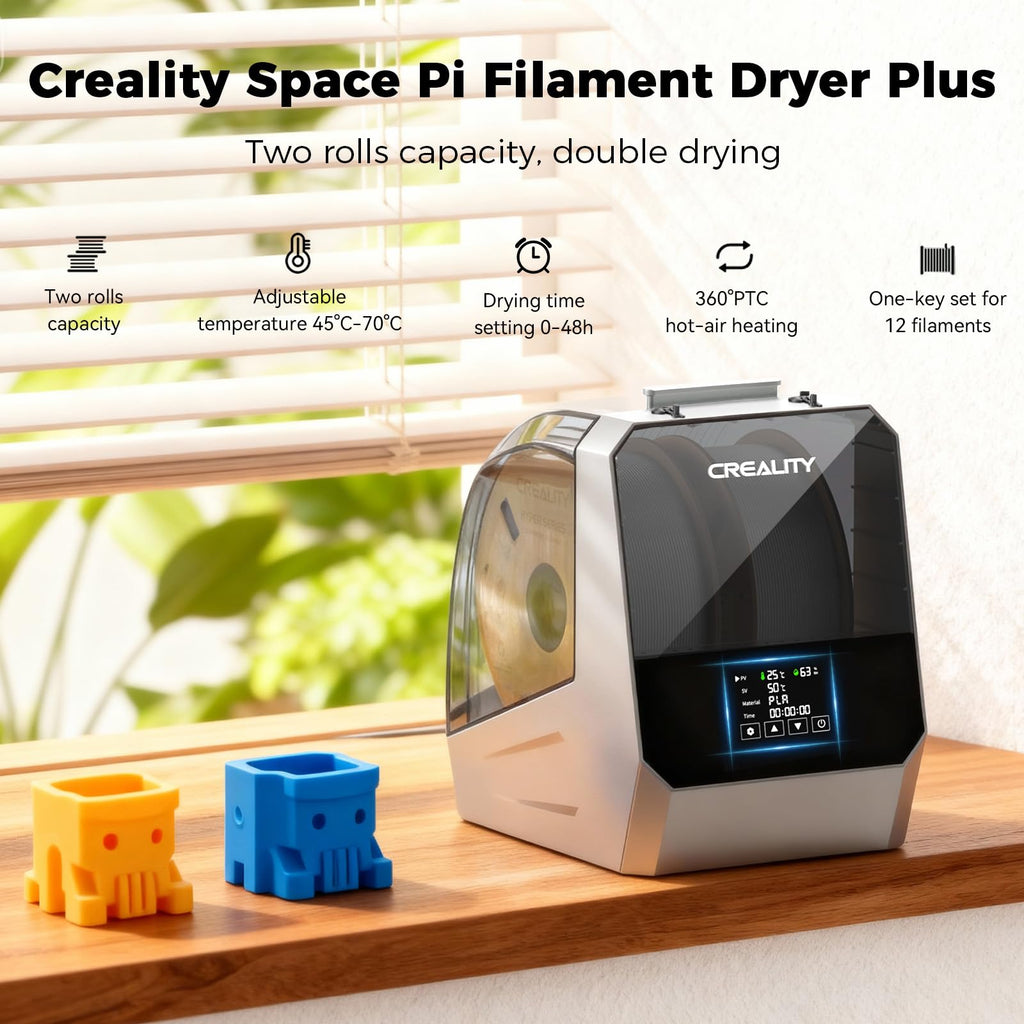 2026 New Official CREALITY Space Pi Filament Dryer Plus, 2 Spools Double 360° 160W PTC Fast Heating 3D Printer Filament Dryer Box, 4''LCD Touch Screen, One-Key Set Filament Drying for PLA PETG ABS TPU