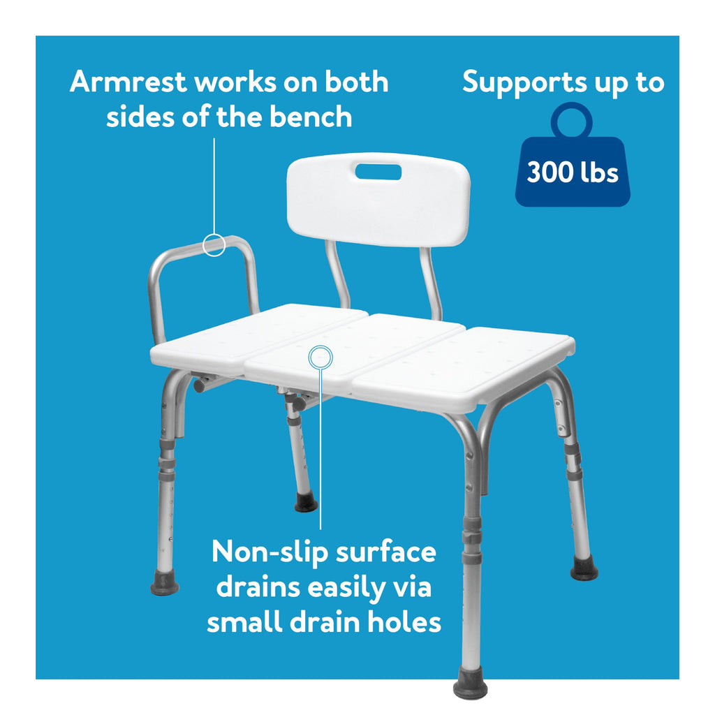 Carex Shower Bench and Shower Chair For Elderly and Disabled with Height Adjustable Legs, Tub Bench Converts to Right or Left Hand Entry, Shower Chair For Bathtub
