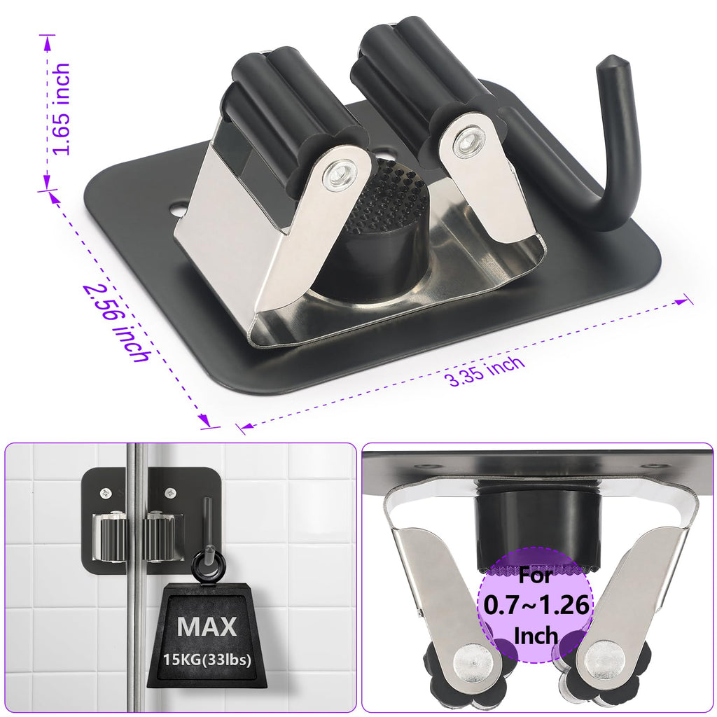 KLEBV Broom Holder Wall Mount Screw Drilling, Sturdy Heavy Duty Stainless Steel Mop Gripper Rack Perforated, Perfect for Laundry Room Organizer, Fit with Laundry Kitchen Garage Garden Storage System