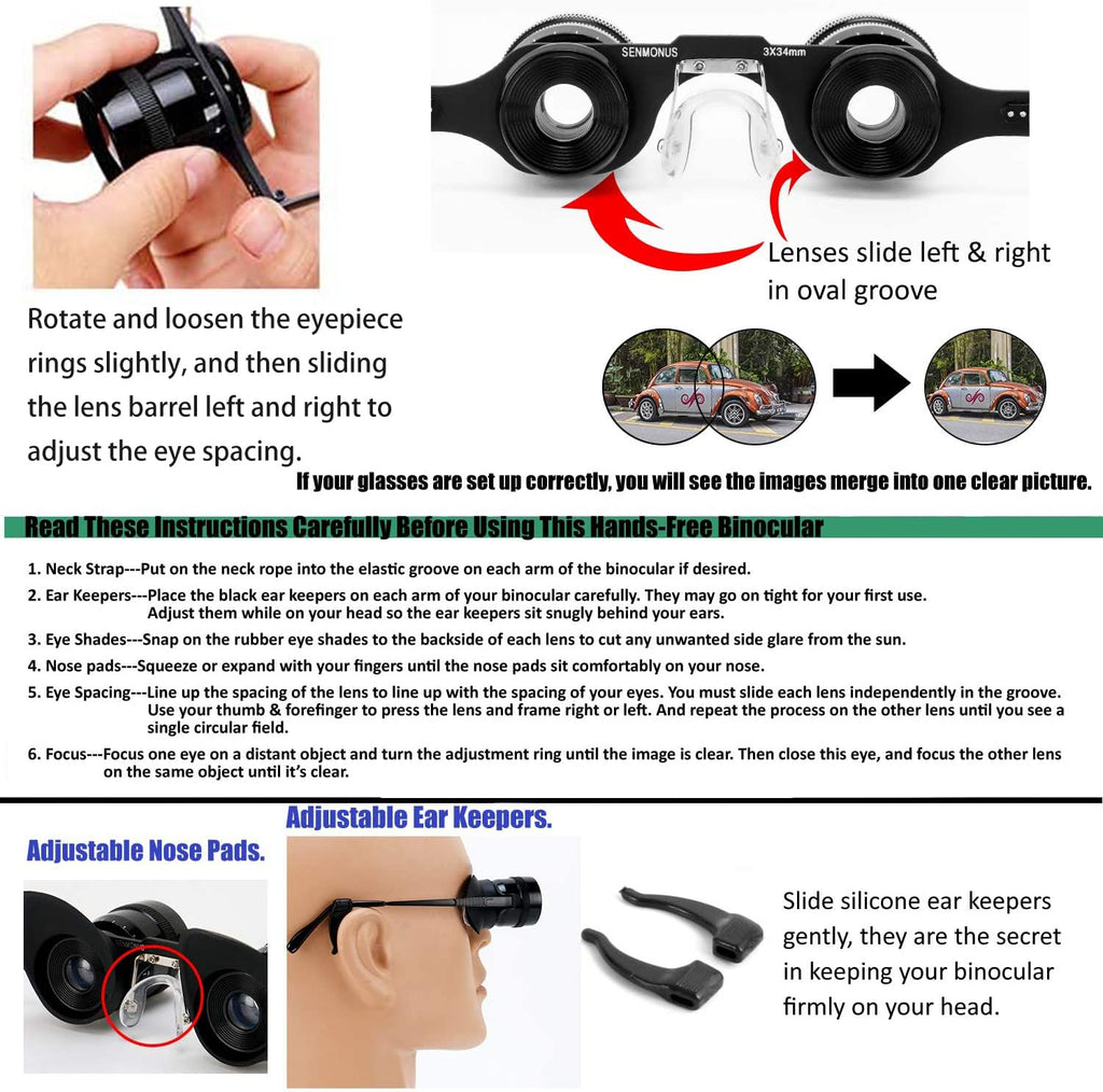 Professional Hands-Free Binocular Glasses for Fishing, Bird Watching, Sports, Concerts, Theater, Opera, TV, Sight Seeing, Hands-Free Opera Glasses for Adults Kids (Green Film Optics)-Upgraded