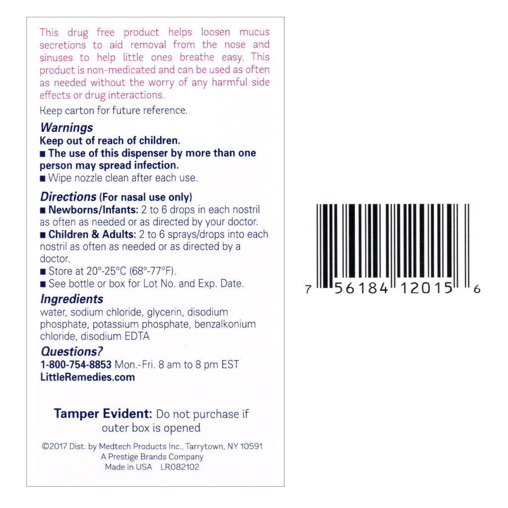 Little Remedies Sterile Baby Saline Nasal Spray and Drops, Safe for Newborns to Relieve Stuffy and Dry Noses, 1 Fl Oz