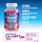 Calcium Supplement Gummies - Sugar Free Calcium Gummy with Vitamin D3 for Best Absorption - Supports Immune Health, Bones & Teeth - Nature's Calcium Chews for Women & Men - Berry Flavor - 120 Gummies