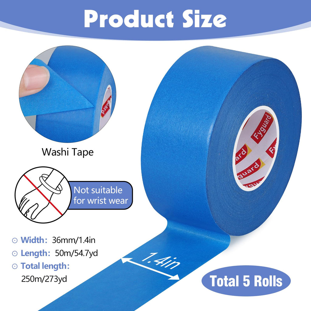 5 Rolls Painters Tape 1.5Inch Wide Blue Painters Tape for Wall Painting