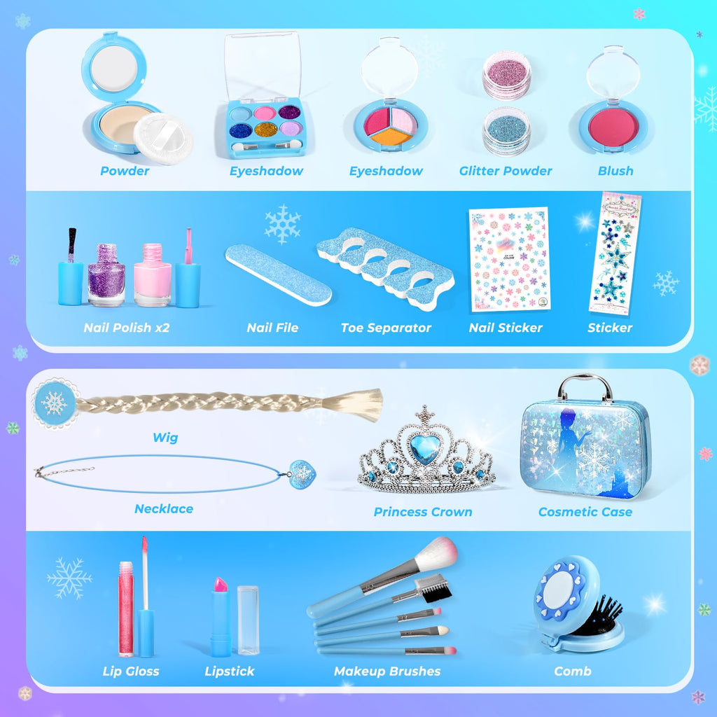 INNOCHEER Kids Makeup Kit for Girl Toys, Frozen Makeup Set for Girls, Real Washable Makeup Kit for Girls, Birthday Christmas Princess Gifts for Girls Kids Age 3 4 5 6 7 8 9 10 11 12 Year Old