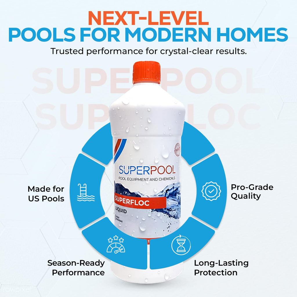 Superpool Swimming Pool Flocculant – Flock Pool Treatment for Cloudy Pool Water, Helps Clarify Water in Pools, Spas, Hot Tubs & Jacuzzis – Liquid Superfloc for Pool - 1 Quart