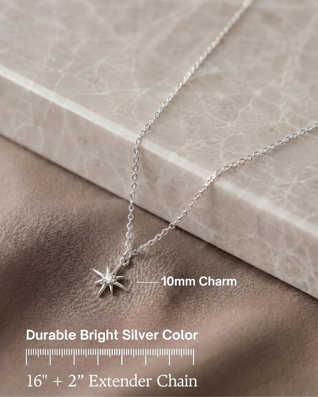 Annika Bella North Star Necklace, Cubic Zirconia Pendant, Silver Chain Necklace, Celestial Jewelry for Women, Gift for Her (1pc)
