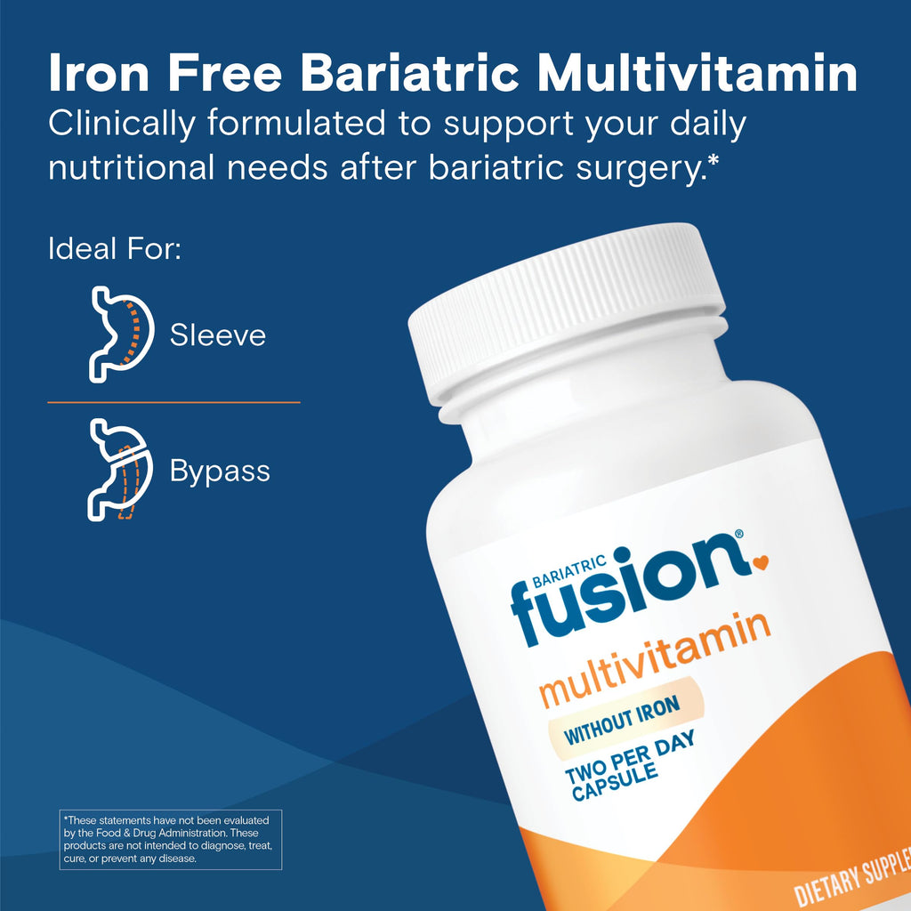 Bariatric Fusion Bariatric Multivitamin Without Iron | Post Bariatric Surgery Patients | Iron Free Bariatric Vitamin for Gastric Bypass and Sleeve Gastrectomy | 60 Capsules | 1 Month Supply