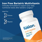 Bariatric Fusion Bariatric Multivitamin Without Iron | Post Bariatric Surgery Patients | Iron Free Bariatric Vitamin for Gastric Bypass and Sleeve Gastrectomy | 60 Capsules | 1 Month Supply