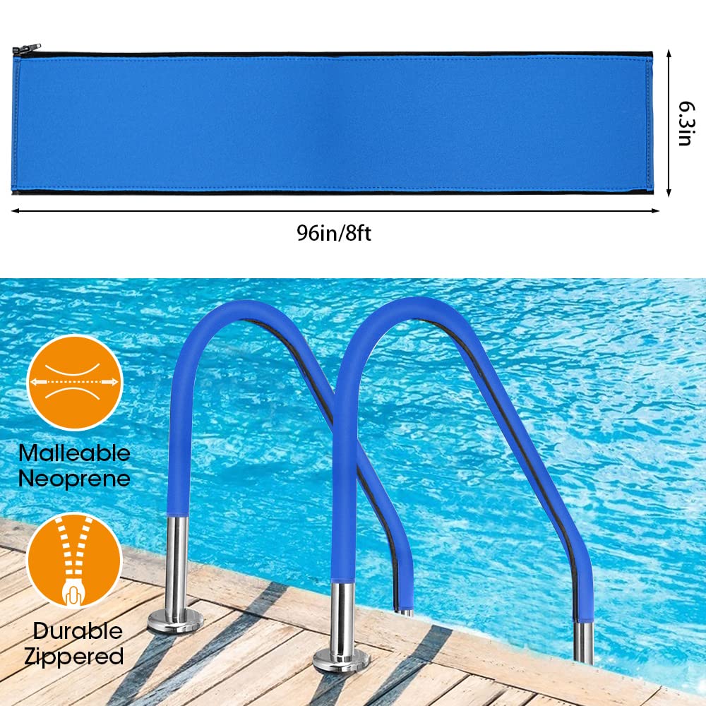 Pool Handrail Cover, 8 Feet Swimming Pool Hand Railing Covers with Zipper Non Slip Anti-Scald Safety Rail Grip Handles Sleeve for Swimming Pools Inground Ladder Hand Rail Grips-Blue