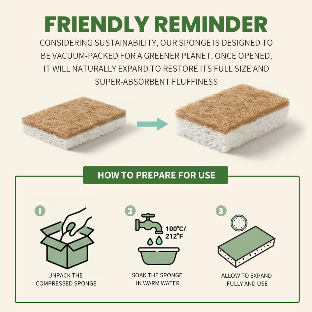 Metflavor Plant-Based Natural Kitchen Sponges,Biodegradable Non-Scratch Cellulose & Coconut Walnut Scrubber Sponge, Eco-Friendly & Sustainable (48 Pack)