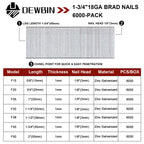 DEWBIN 18 Gauge Brad Nails, 6000 Counts 1-3/4-inch 18 GA Brad Nails, Galvanized Nails for Nail Gun, Finishing Nail Gun Nails for Pneumatic, Electric Brad Nailer Gun