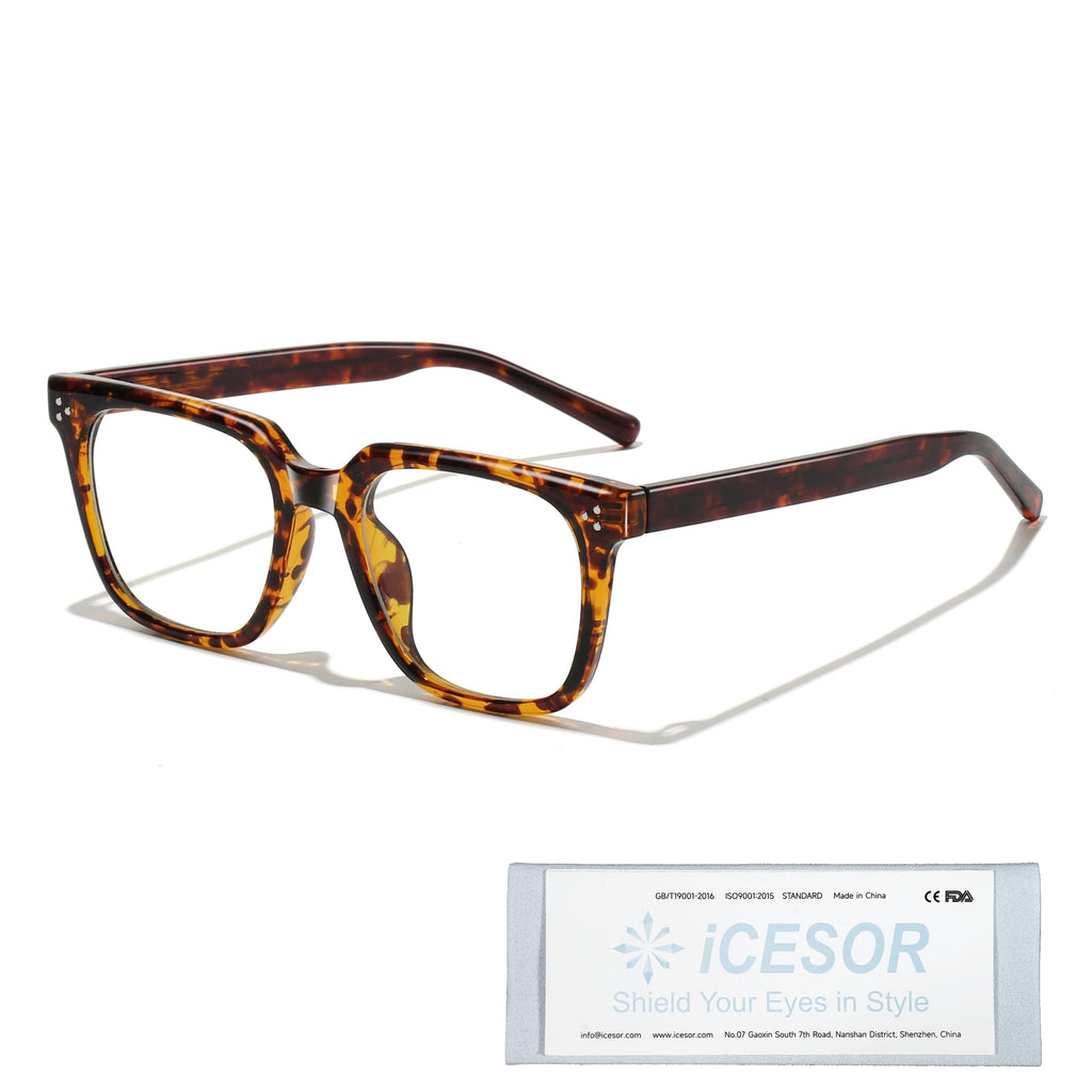 Icesor Oversized Square Blue Light Glasses for Woman Men fashion Rectangle Chic Preppy Look Chic Frame Reduce Eyestrain Protection for TV/Computer/Gaming Athena Style