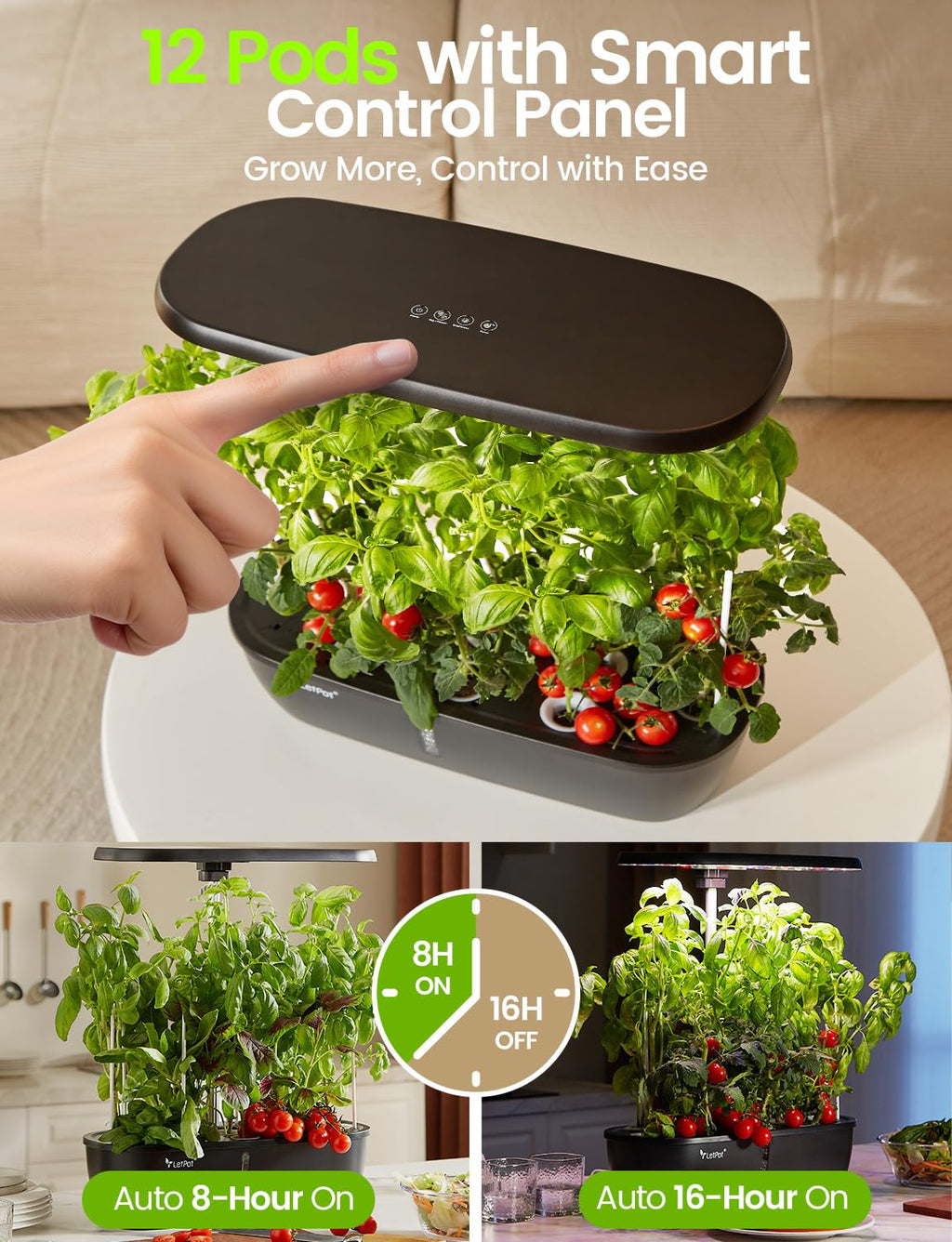 LETPOT Hydroponics Growing System, 12 Pods Indoor Herb Garden Kit with 24W LED Grow Light, 5.5L Water Tank & 16" Adjustable Height, Smart Indoor Gardening System for Kitchen, Home & Gift