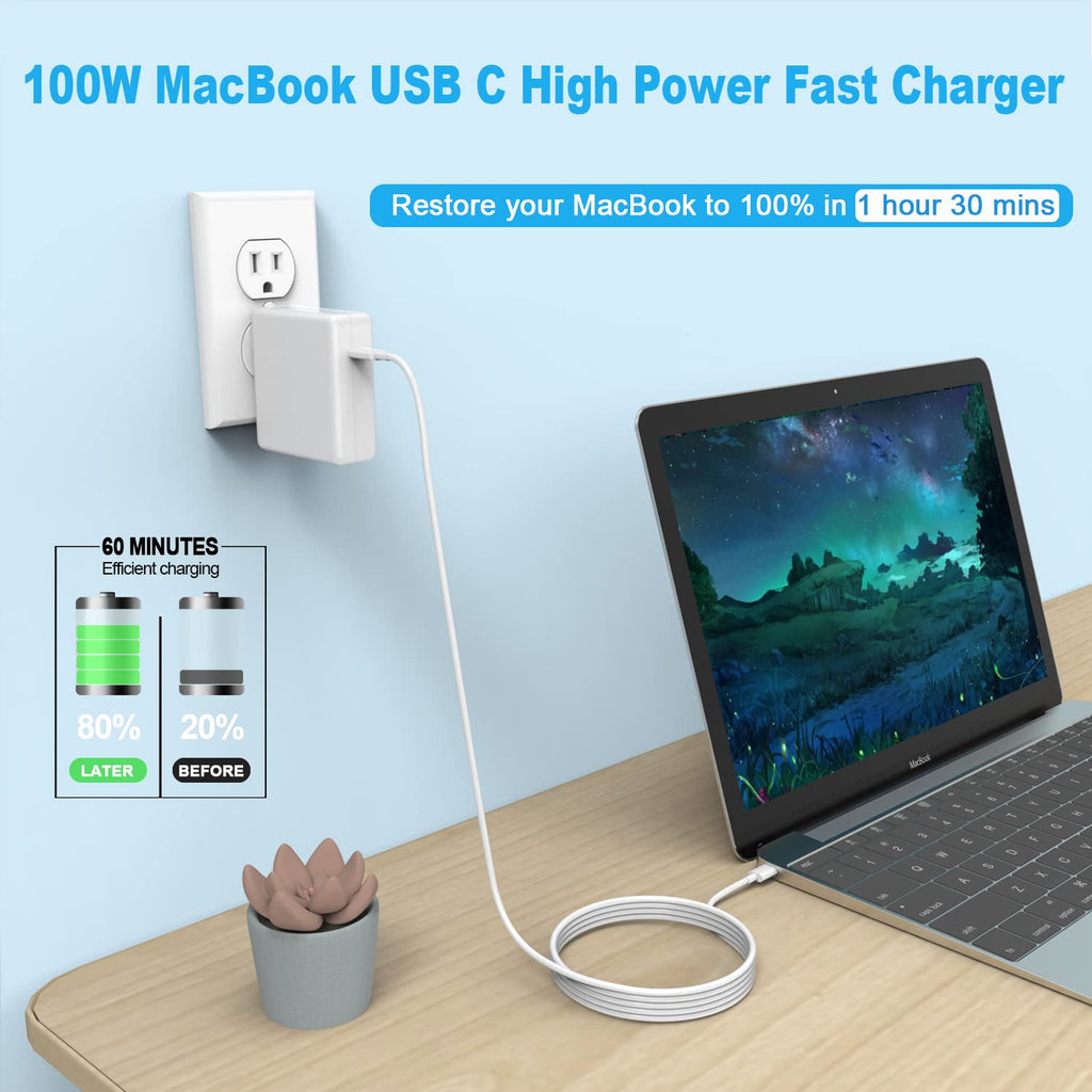 YOXYDIF Replacement MacBook Air & Pro Charger, 100W USB C Power Adapter, Compatible with MacBook Pro M2, M1, Air 13/14/15/16 Inch, iPad Pro, USB-C Devices, Fast Charging, White, 7ft Cable