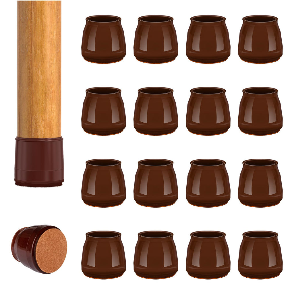 16pcs Round Chair Leg Floor Protectors, Felt Pads Chair Leg Protectors for Hardwood Floors, Silicone Furniture Feet Cups Covers Felt Pads, Prevents Scratches & Reduce Noise, Brown, Small