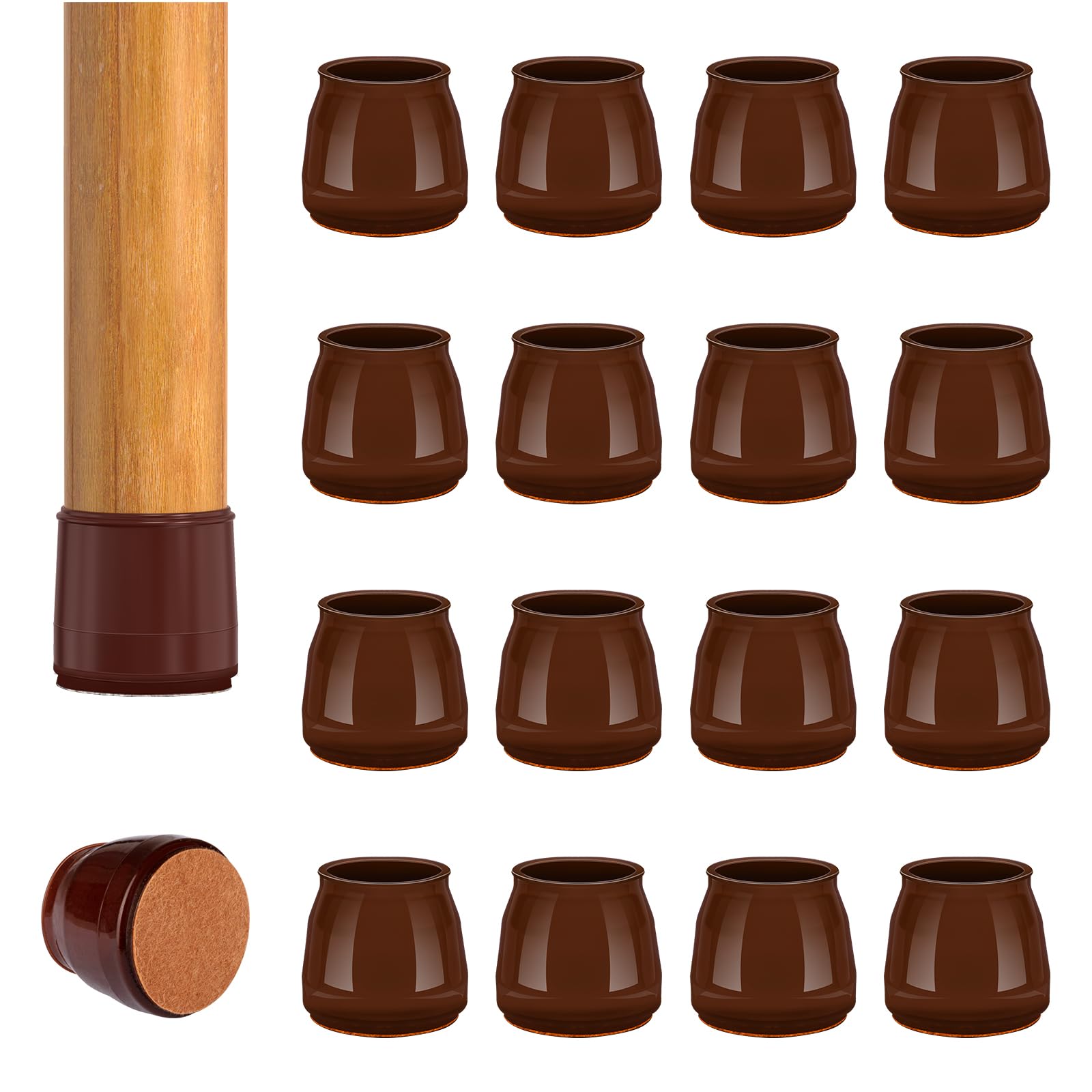16pcs Round Chair Leg Floor Protectors, Felt Pads Chair Leg Protectors for Hardwood Floors, Silicone Furniture Feet Cups Covers Felt Pads, Prevents Scratches & Reduce Noise, Brown, Small