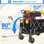 57" L Large Collapsible Foldable Wagon with Tailgate & Brake, 500LBS Heavy Duty Beach Wagons with All-Terrain Big Wheels, 300L Folding Utility Cart for Sand Garden Shopping Groceries Sports (Black)