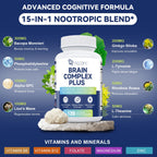 2-Pack Brain Supplements for Memory & Focus | Nootropic with Bacopa, Lion's Mane, Alpha GPC | Mental Clarity & Cognitive Support | Vitamin B6 & B12 – 240 Caps (120/Bottle)