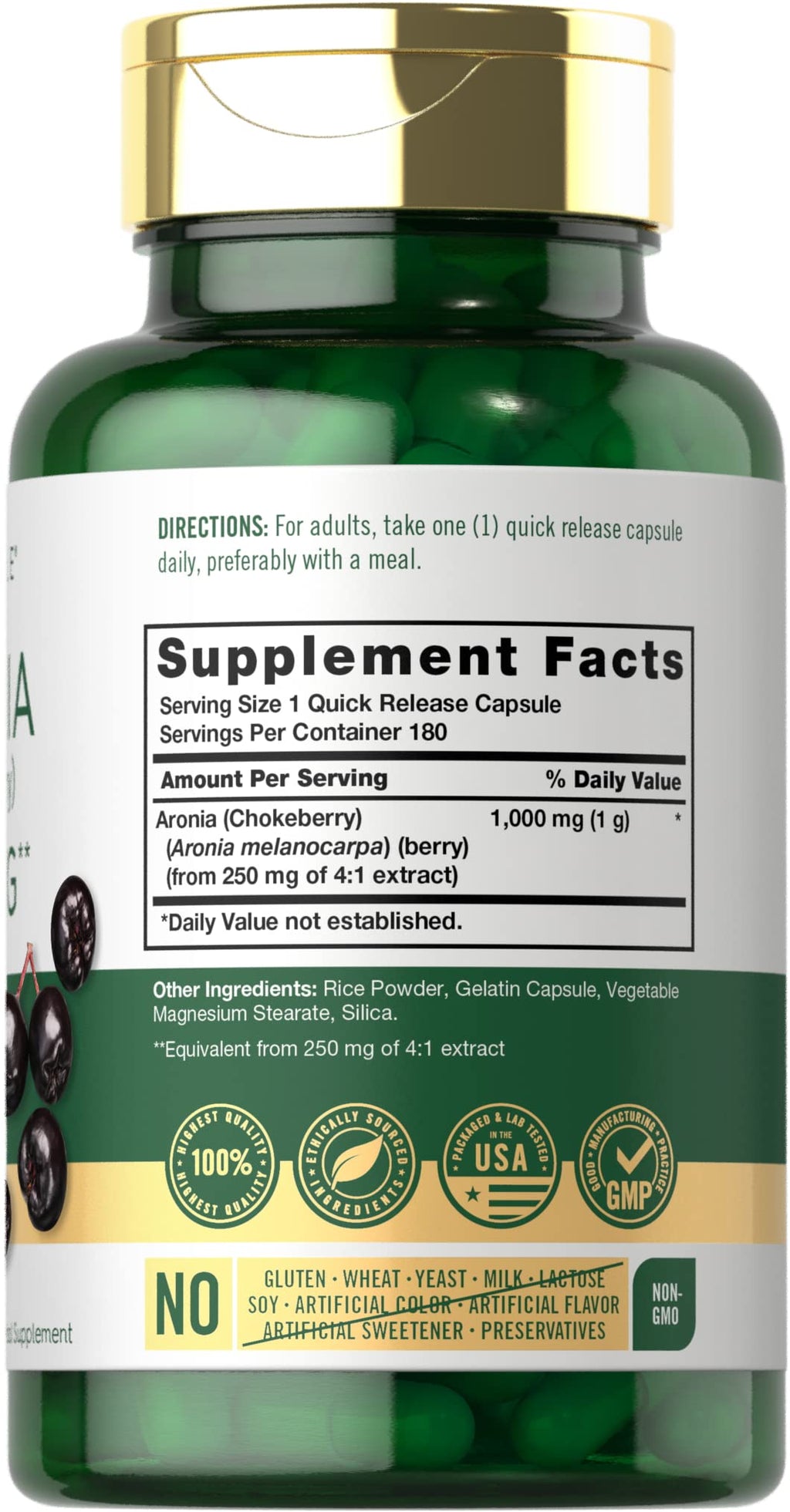 Carlyle Aronia Berry Capsules | 180 Pills | Chokeberry Extract | Non-GMO & Gluten Free Supplement