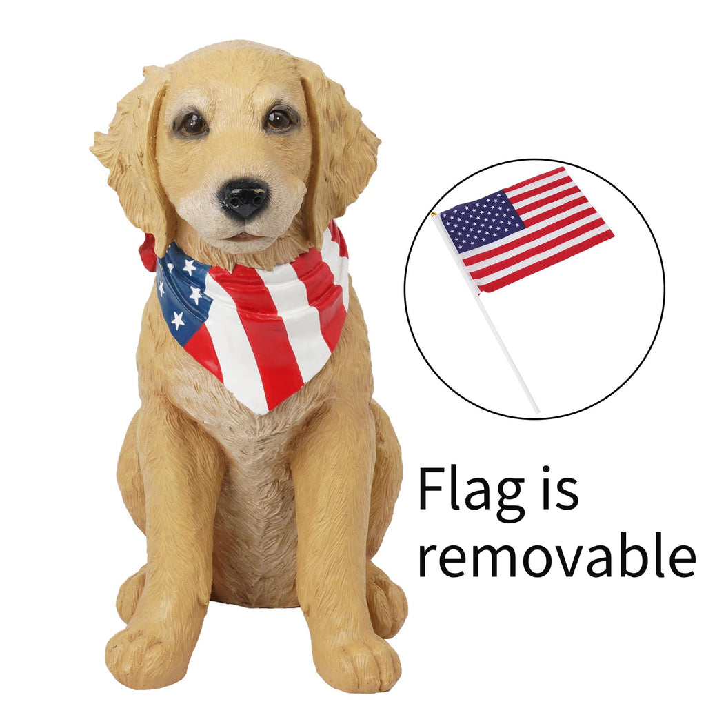 Cynkeyee Outdoor Garden Decor Dog Statue - Resin Dog with American Flag
