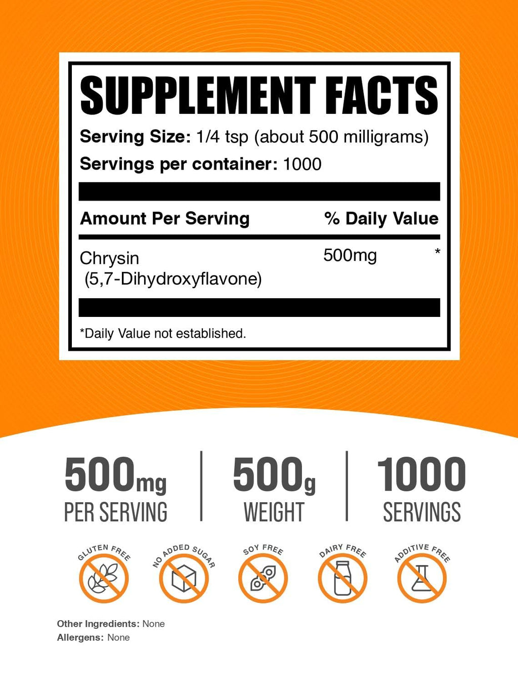 BulkSupplements.com Chrysin Powder - 5,7-Dihydroxyflavone, Chrysin Supplement, Antioxidants Supplement - Gluten Free, 500mg per Serving, 500g (1.1 lbs) (Pack of 1)